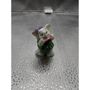 Vintage White Elephant Figurine Playing Harmonica